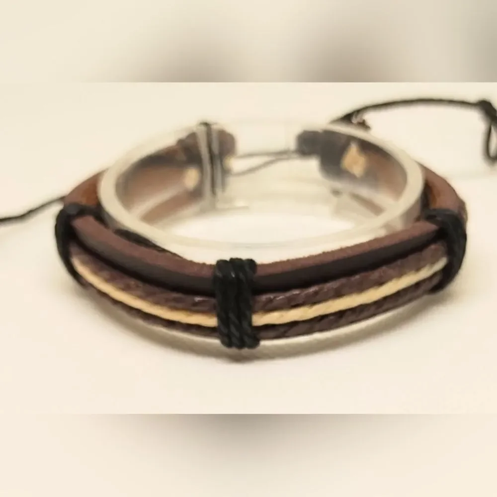 Men's bracelet leather‎ layered brown new e65